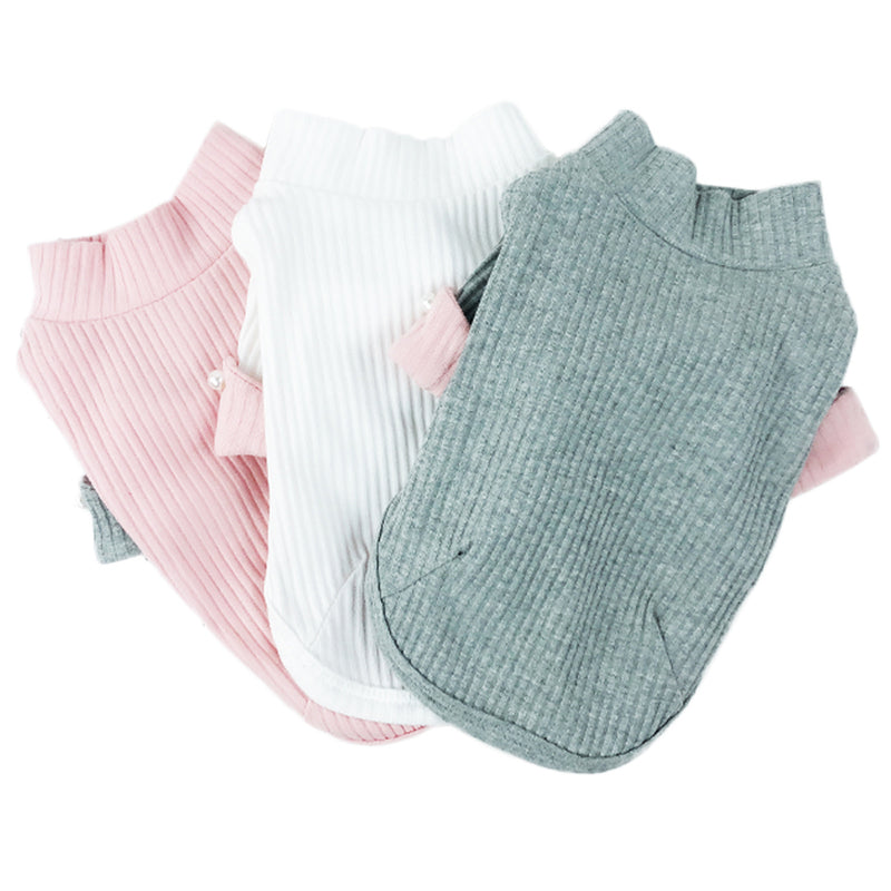 Dog Turtleneck Shirt with Faux Pearl Button Accent For Small Dog Breeds (Grey)
