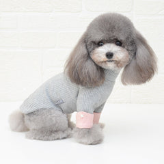Dog Turtleneck Shirt with Faux Pearl Button Accent For Small Dog Breeds (Grey)