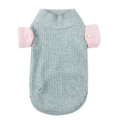 Dog Turtleneck Shirt with Faux Pearl Button Accent For Small Dog Breeds (Grey)
