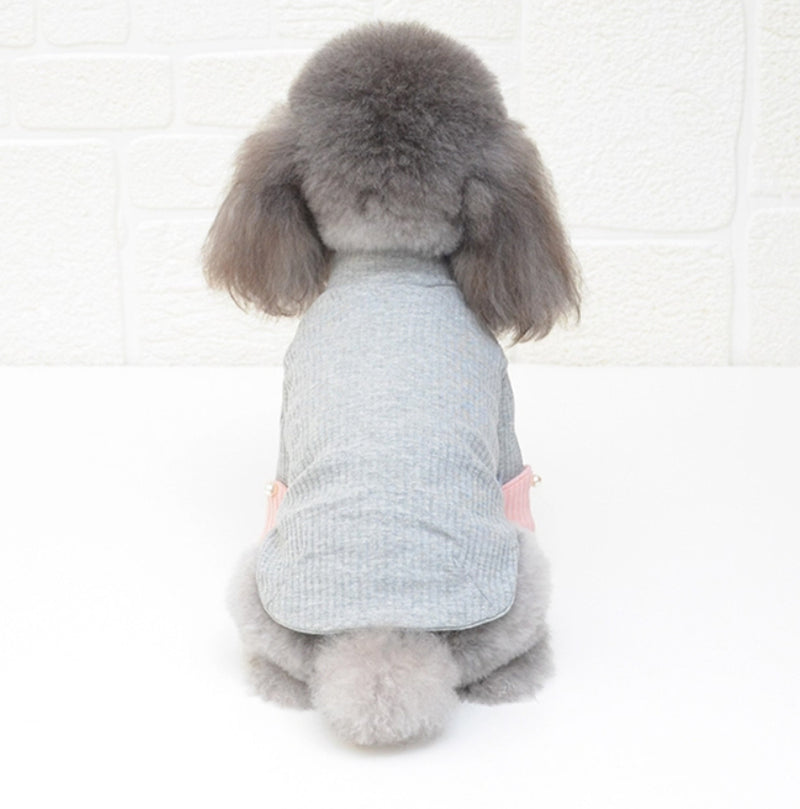 Dog Turtleneck Shirt with Faux Pearl Button Accent For Small Dog Breeds (Grey)