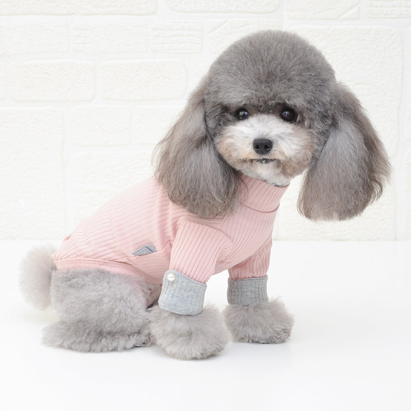 Dog Turtleneck Shirt with Faux Pearl Button Accent For Small Dog Breeds (Pink)