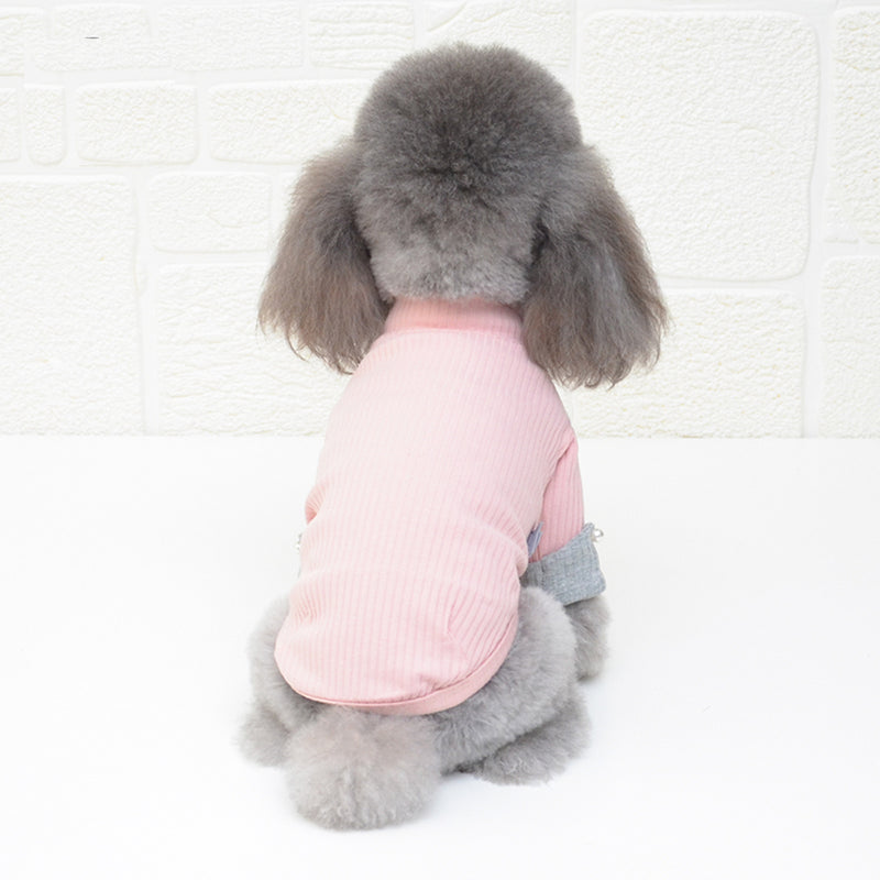Dog Turtleneck Shirt with Faux Pearl Button Accent For Small Dog Breeds (Pink)