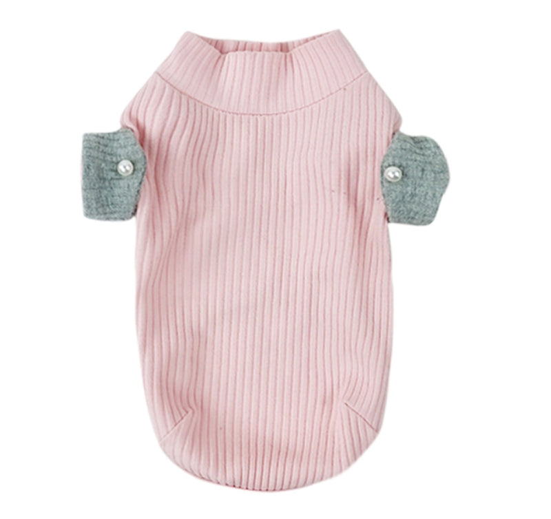 Dog Turtleneck Shirt with Faux Pearl Button Accent For Small Dog Breeds (Pink)