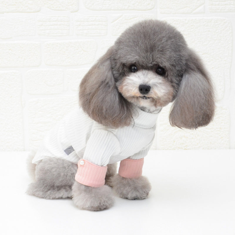 Dog Turtleneck Shirt with Faux Pearl Button Dog Apparel For Small Dog Breeds (White)