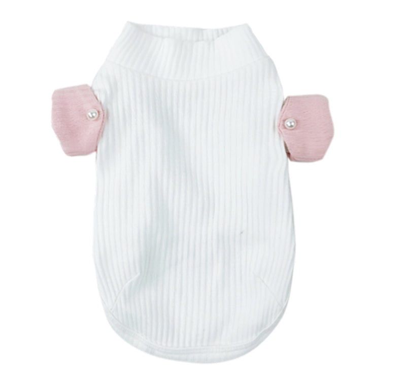 Dog Turtleneck Shirt with Faux Pearl Button Dog Apparel For Small Dog Breeds (White)